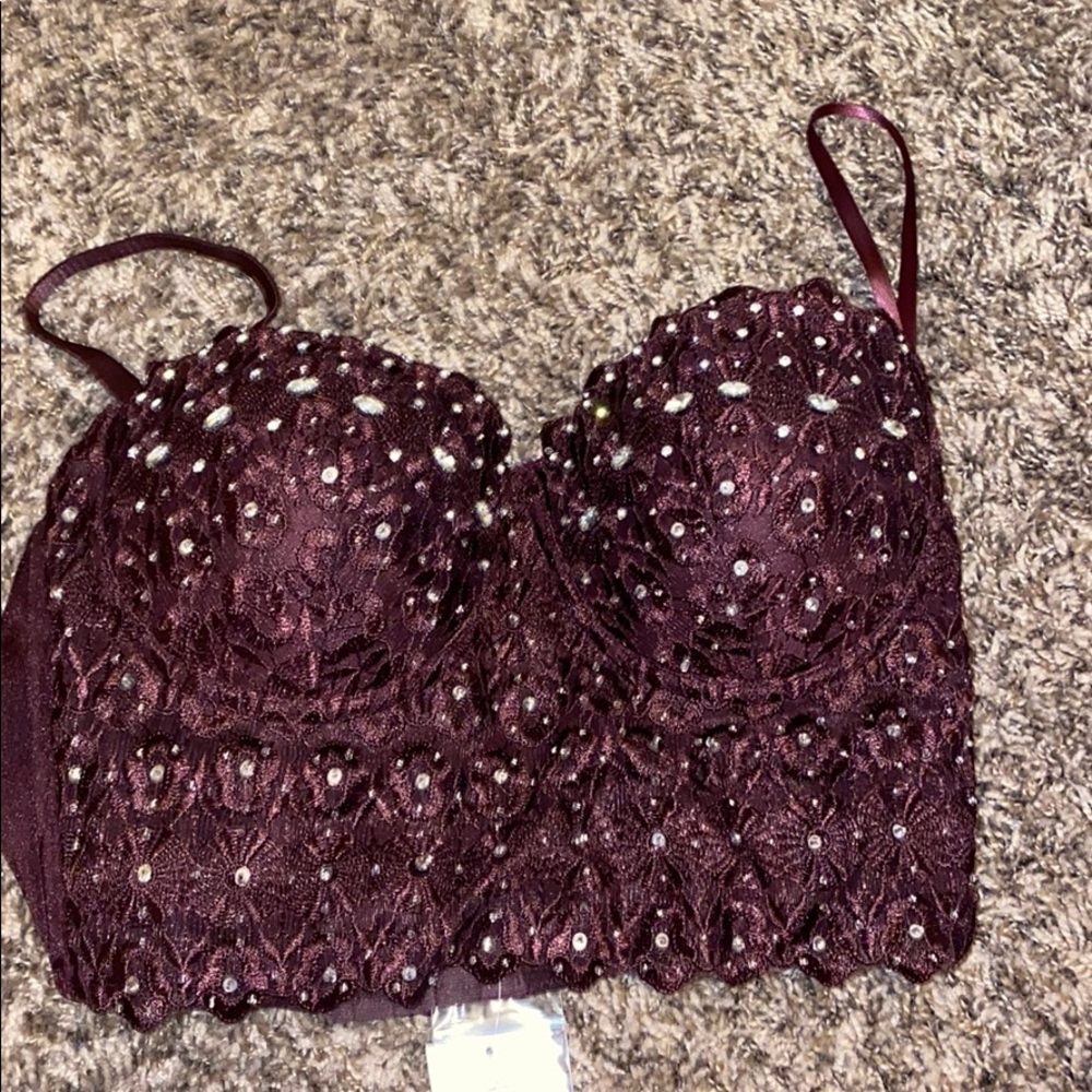 Burgundy Cropped Sequins Top